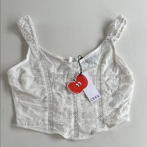 Cider White Fitted Crop Bustier Tank Top Size Medium Sexy Demure Cotton